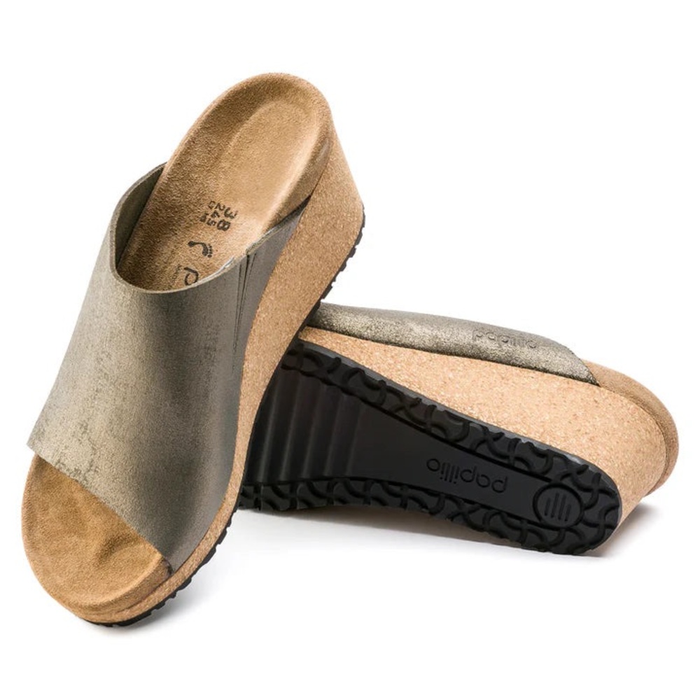 Birkenstock Namica Suede Leather Washed Metallic Stone Gold